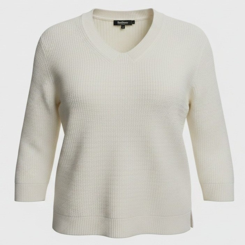 Barbour International Ribbed Midweight Knit Bathurst V-Neck Sweater Size 6 Cream